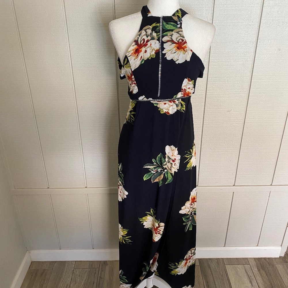 Navy Halter Floral Dress